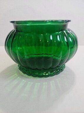 Vintage ALR Company Emerald Green Glass Ribbed Oval Planter Bowl Vase
